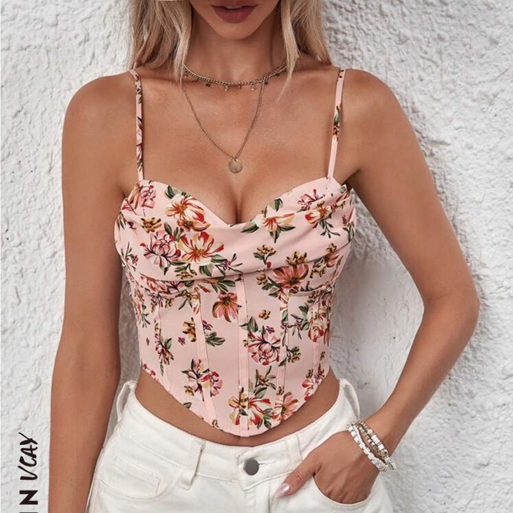 SHEIN Pink Fitted Sleeveless Camisole Crop Top